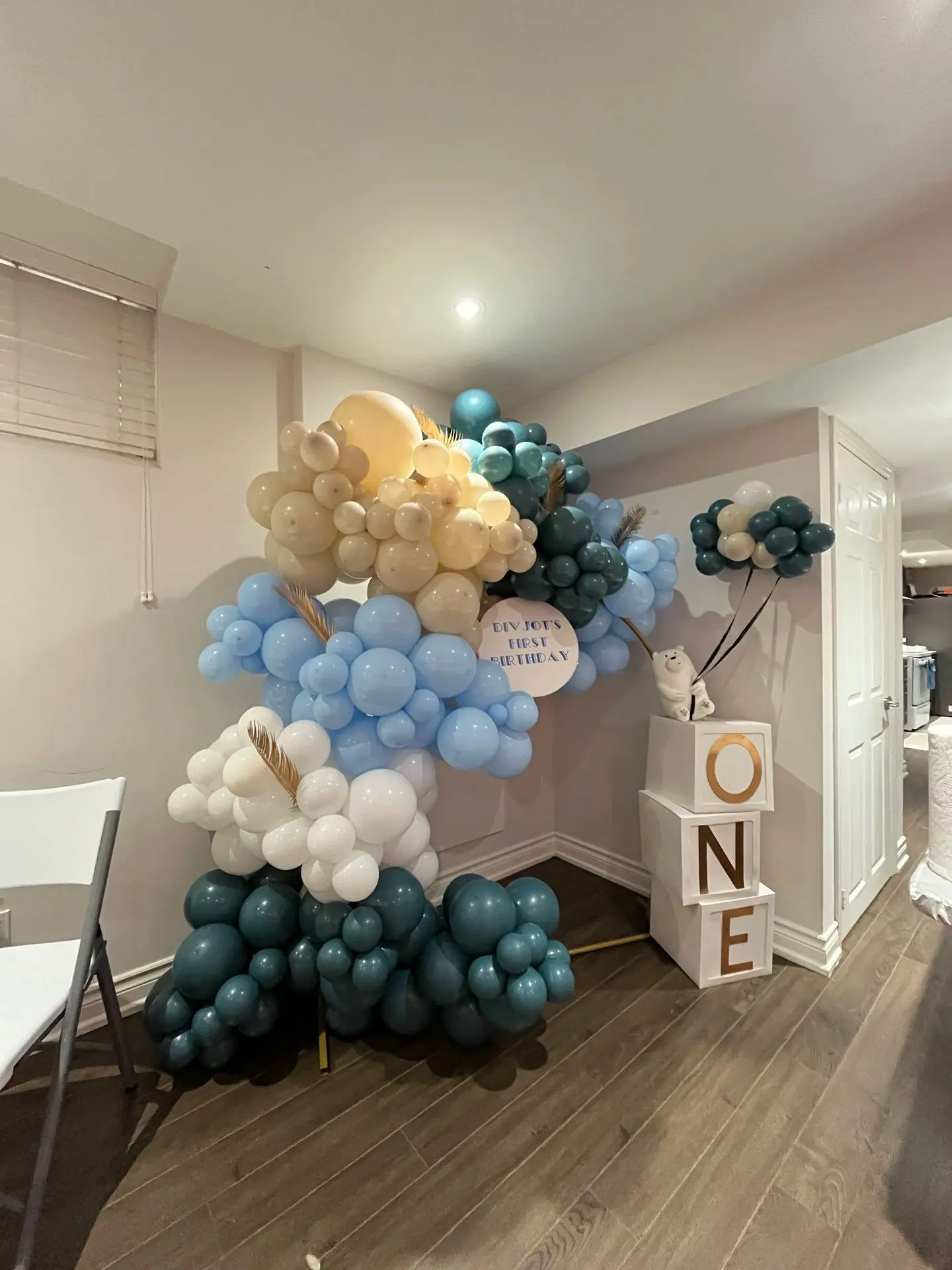 Custom themed birthday balloon decor setup in bram